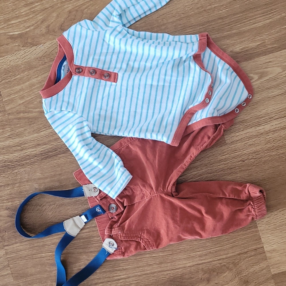 Boys over all & ½ button up long sleeve matching set